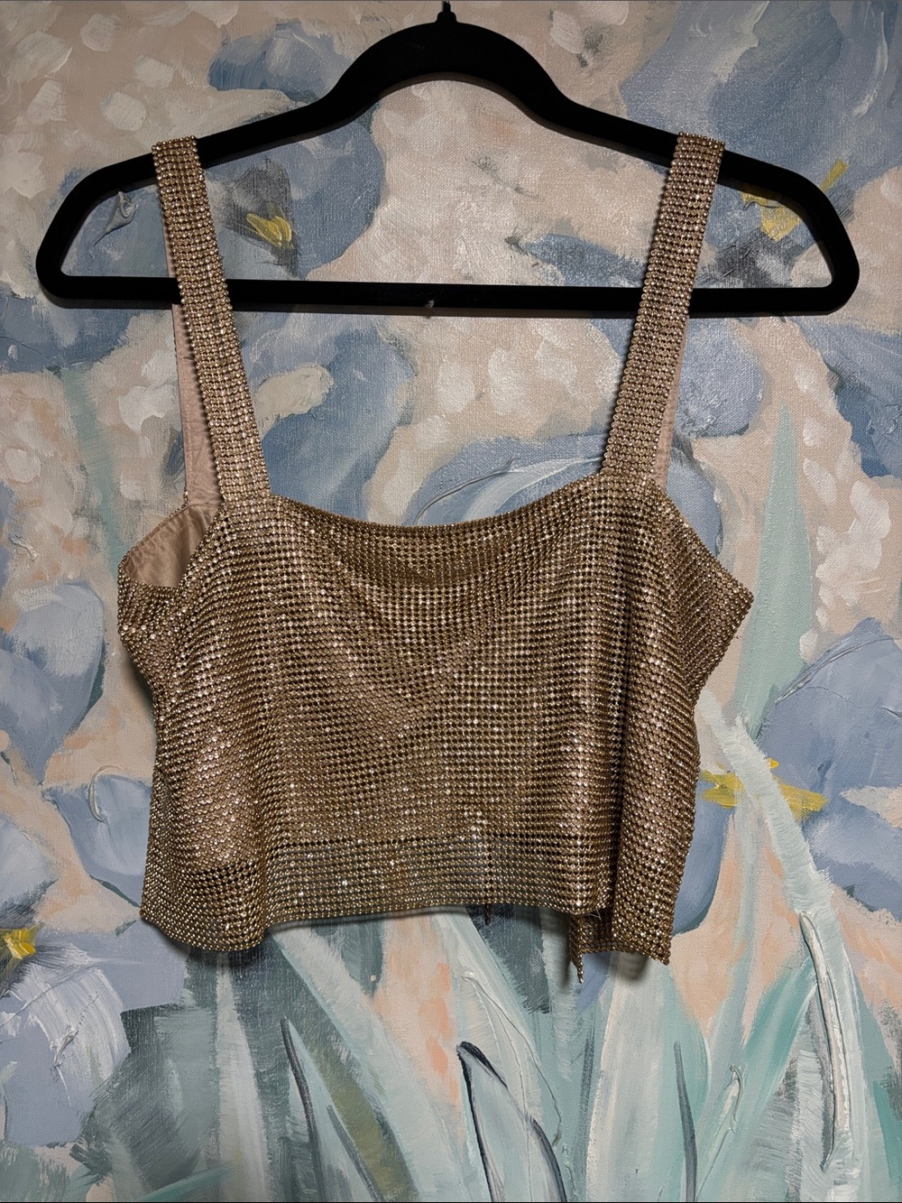 Gold Sequin Cropped Tank Top